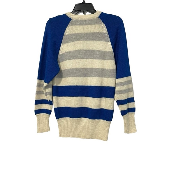 Vintage Diane Von Furstenberg Size Small Blue White Striped Wool Blend Sweater - Picture 2 of 5